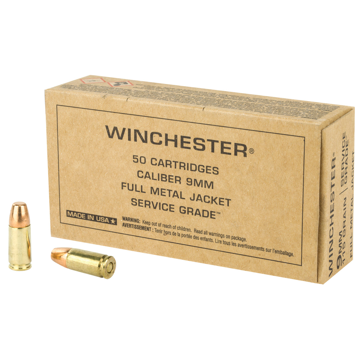 Winchester SG9W Service Grade Full Metal Jacket FMJ 115 Grain 9mm Luger/Parabellum