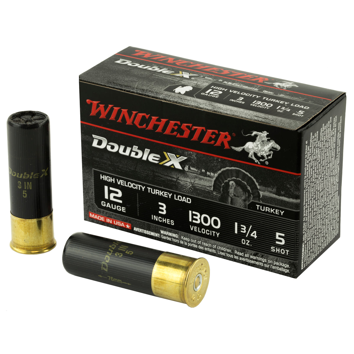Winchester STH1235 Double X High Velocity Turkey 12 Gauge 3" 1-3/4oz 5 Shot 1300 fps