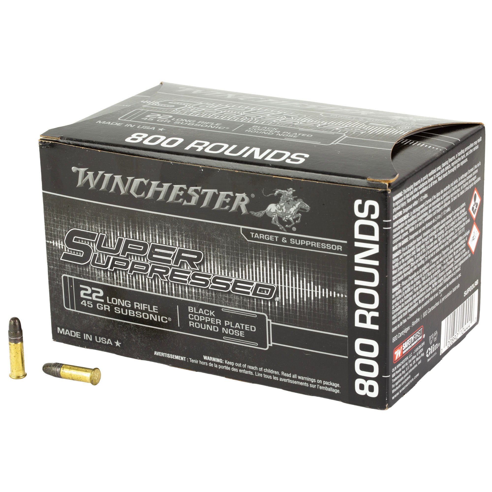 Winchester SUP22LRB Super Suppressed Black Copper Plated Round Nose  45 Grain .22 Long Rifle
