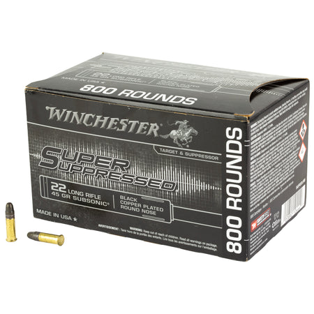 Winchester SUP22LRB Super Suppressed Black Copper Plated Round Nose  45 Grain .22 Long Rifle