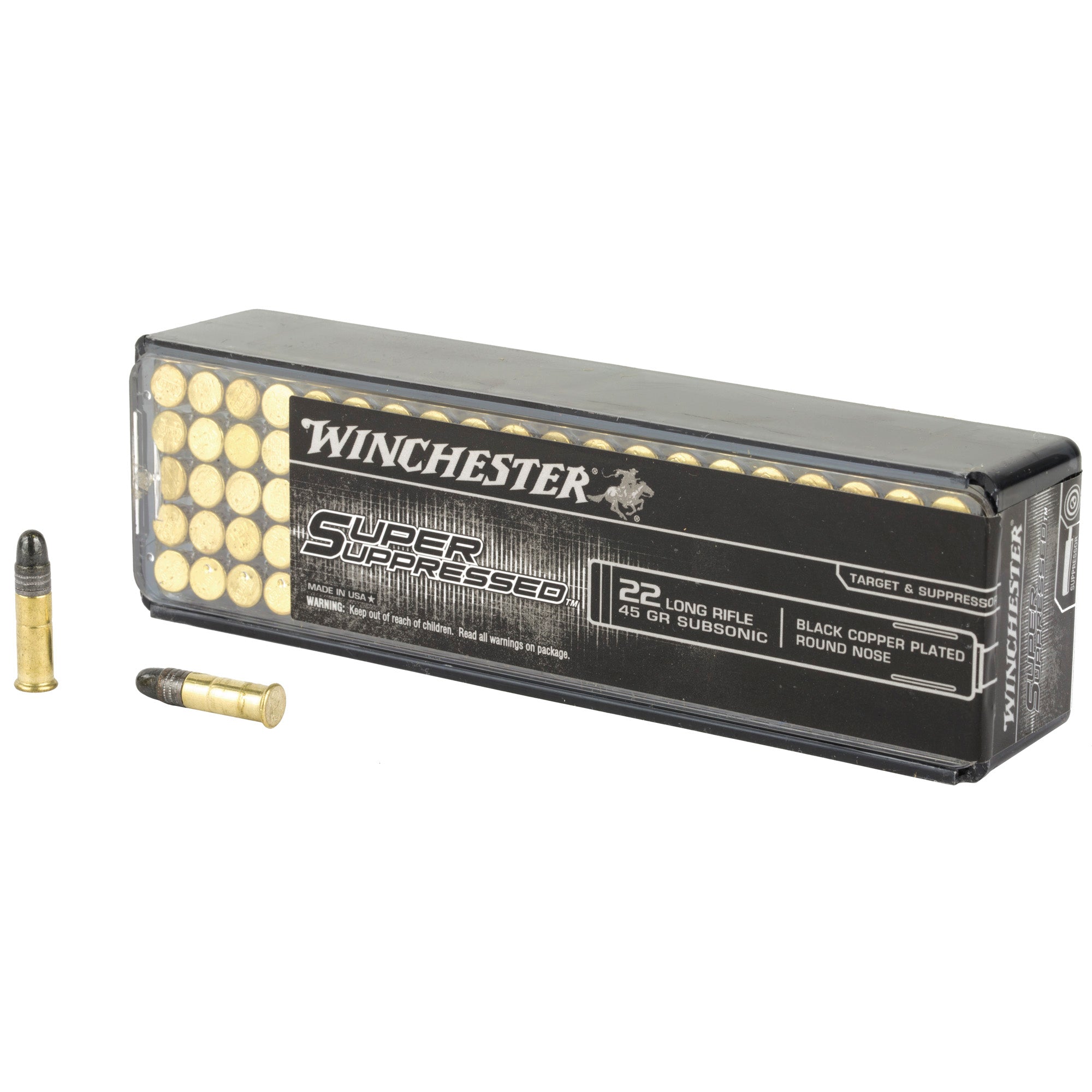 Winchester SUP22LR Super Suppressed Black Copper Plated Round Nose  45 Grain .22 Long Rifle