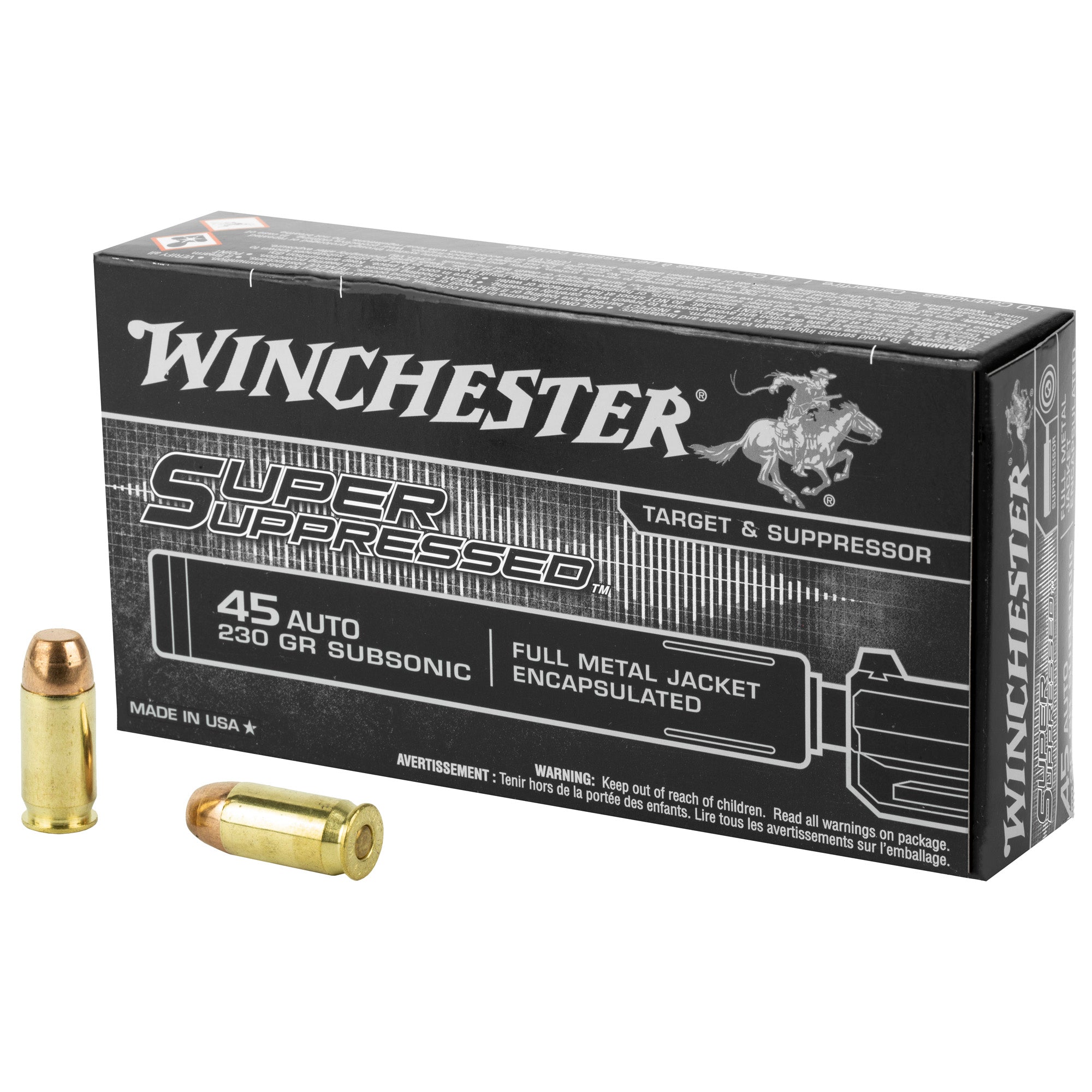 Winchester SUP45 Super Suppressed Encapsulated Full Metal Jacket  230 Grain .45 ACP/Auto