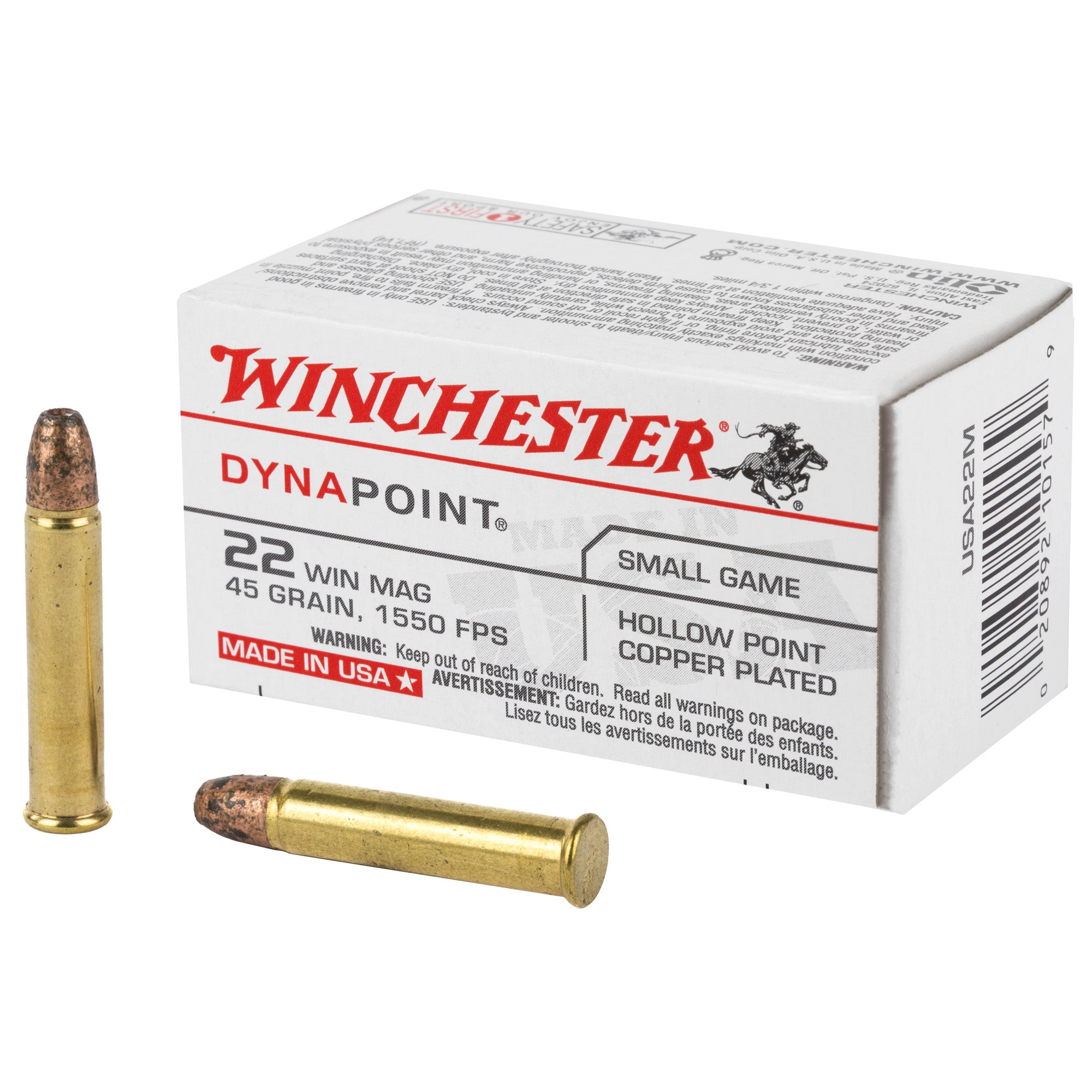 Winchester .22 Mag Dynapoint 45gr CPHP Ammo