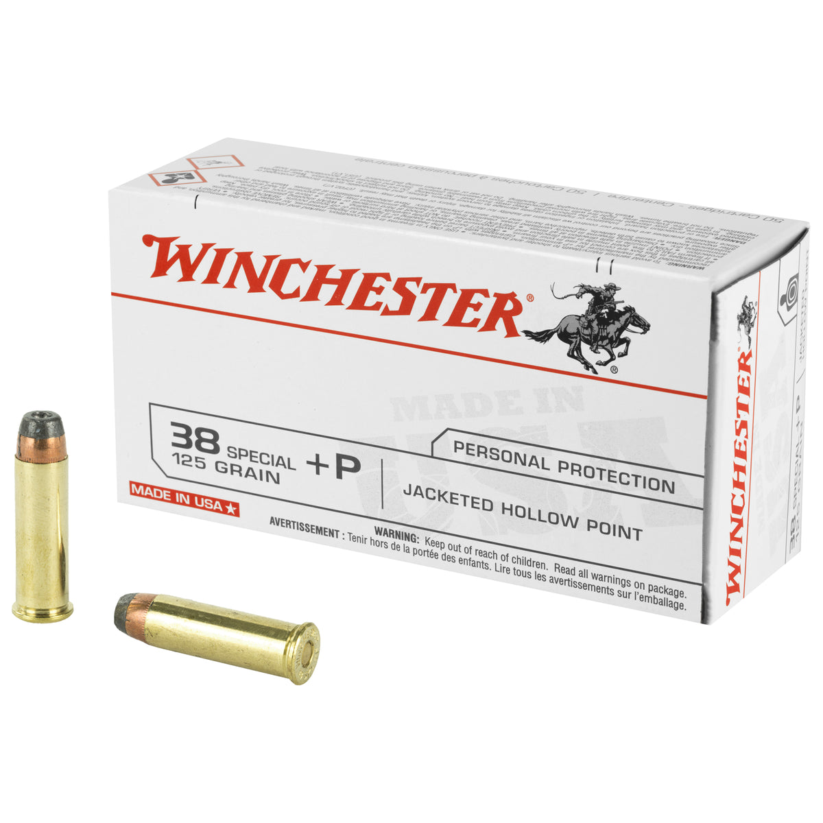 Winchester USA38JHP USA +P Jacketed Hollow Point JHP 125 Grain .38 Special