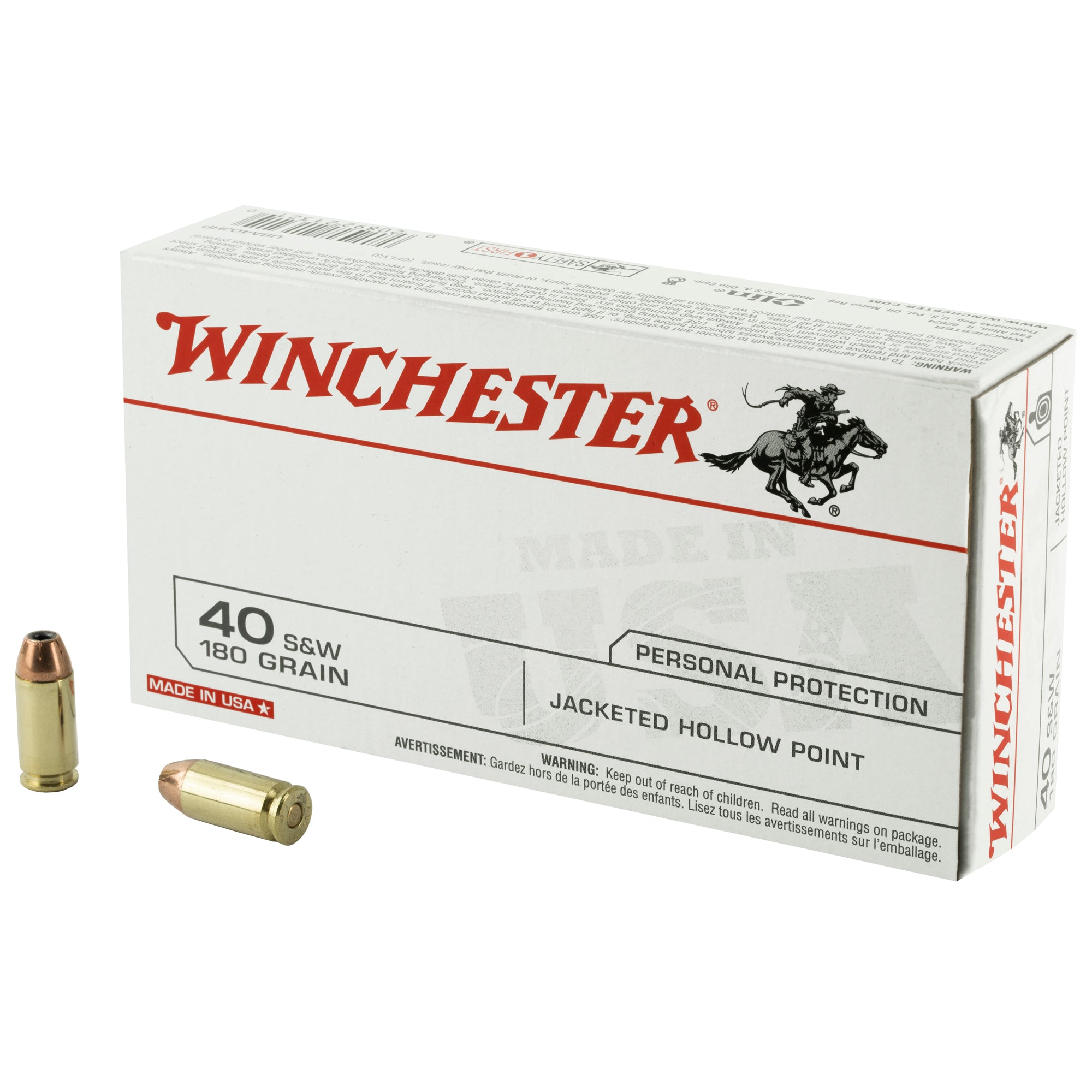 Winchester USA40JHP USA Jacketed Hollow Point JHP 180 Grain .40 S&W