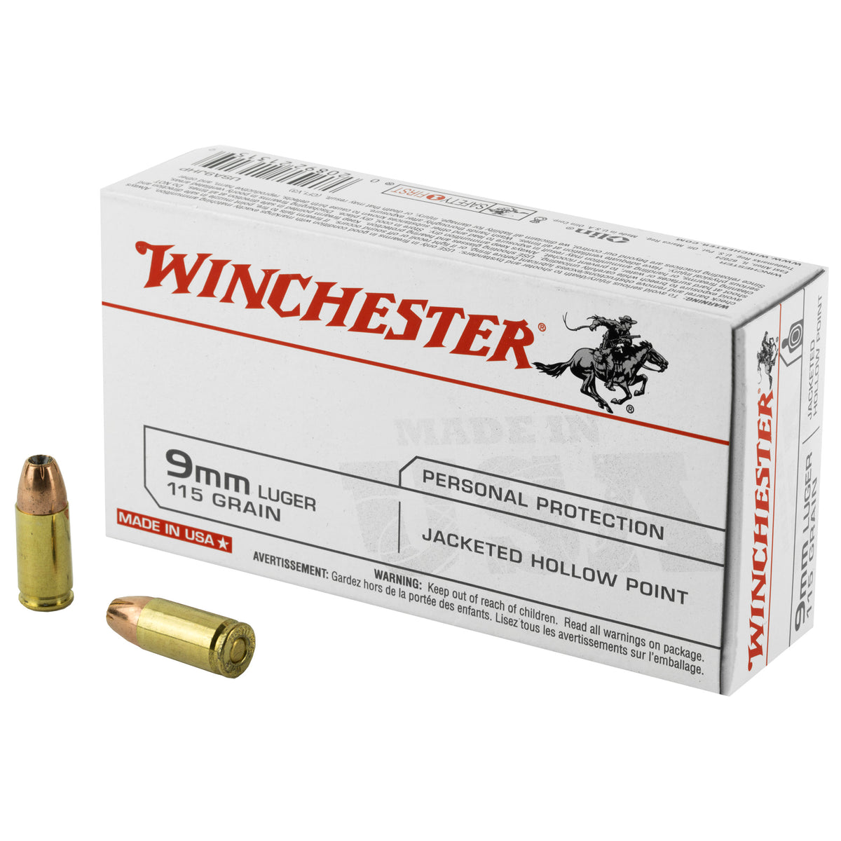 Winchester USA9JHP USA Jacketed Hollow Point JHP 115 Grain 9mm Luger/Parabellum