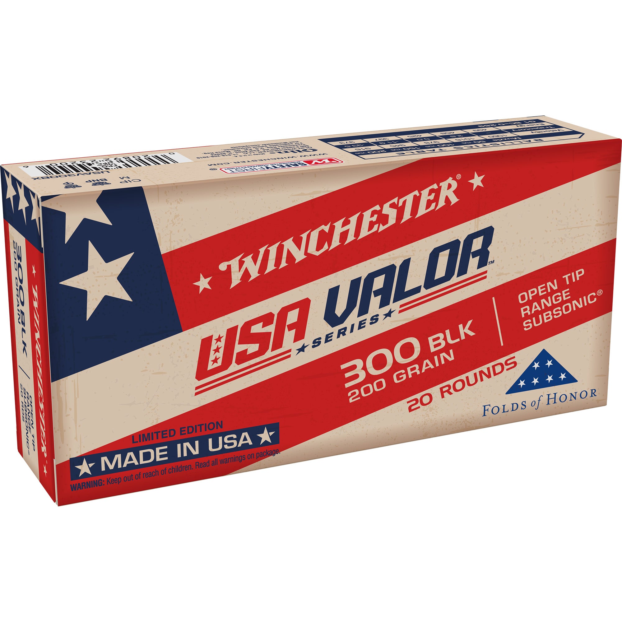 Winchester USA VALOR .300 AAC Blackout 200 gr OTM ammo