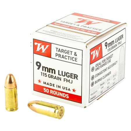 Winchester W9MM50 USA WHITE BOX Full Metal Jacket FMJ 115 Grain 9mm Luger/Parabellum