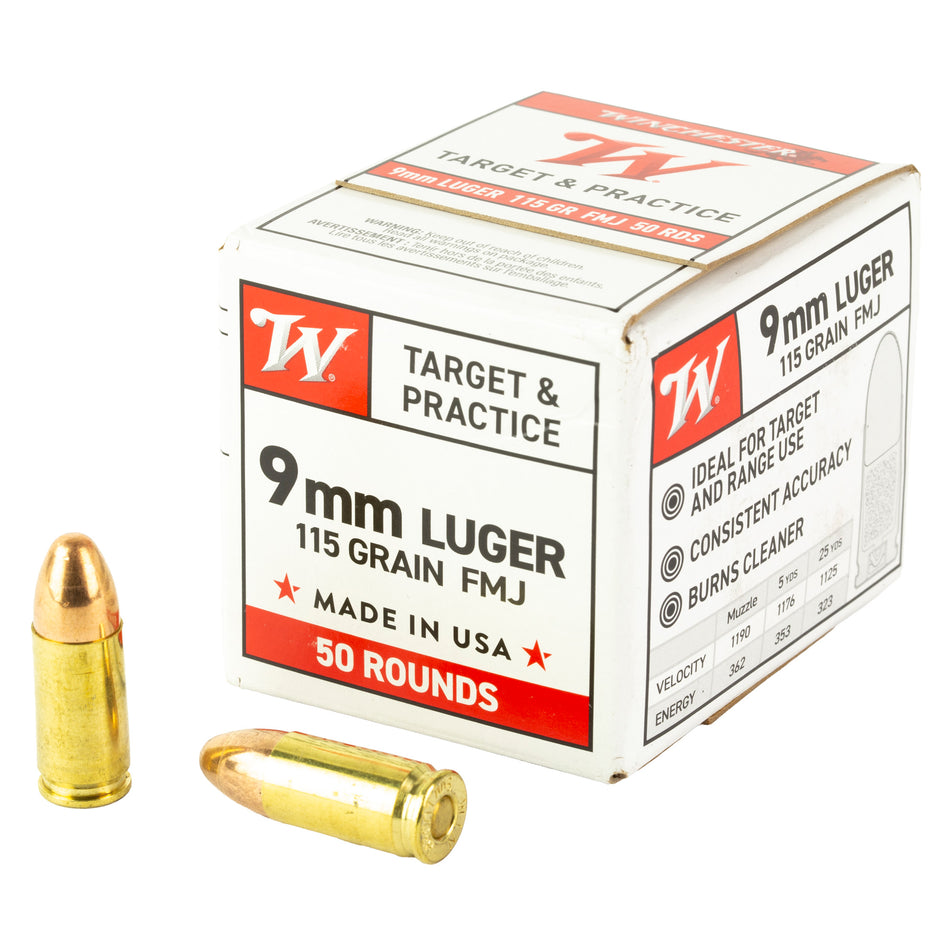 Winchester W9MM50 USA WHITE BOX Full Metal Jacket FMJ 115 Grain 9mm Luger/Parabellum