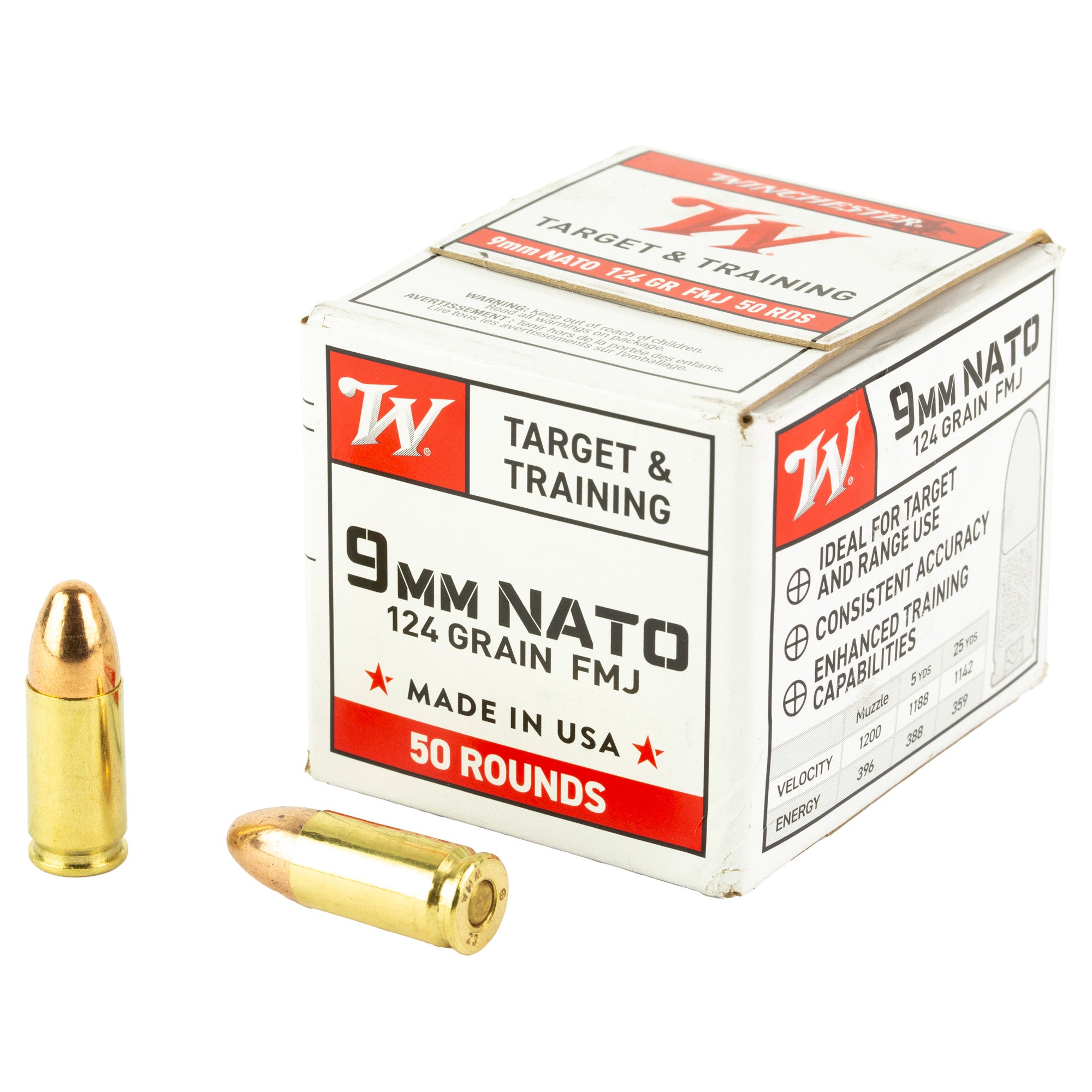 Winchester USA WHITE BOX Target & Training 9mm Luger / Parabellum 124 gr FMJ ammo
