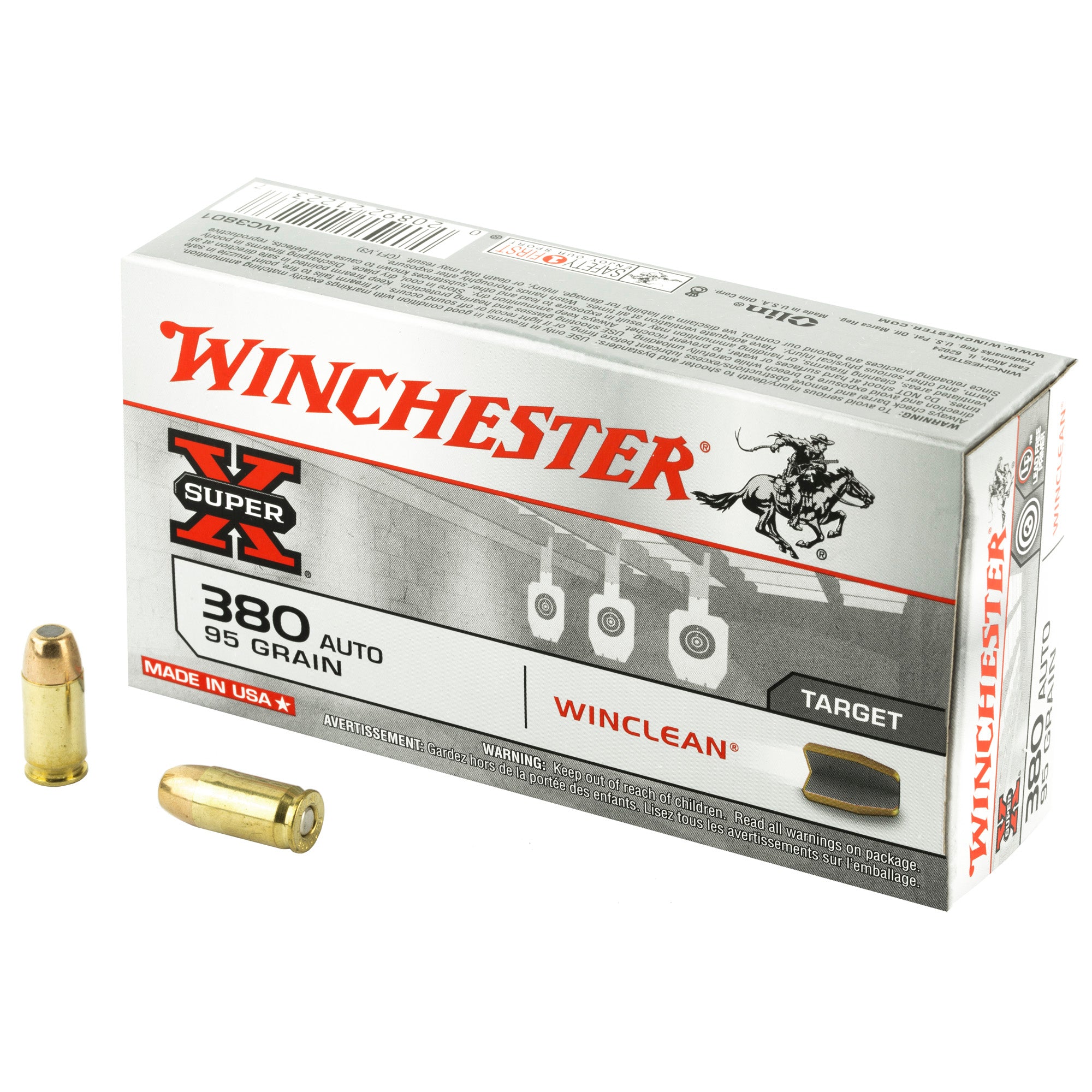 Winchester WC3801 Super-X WinClean Winclean Brass Enclosed Base  95 Grain .380 ACP/Auto
