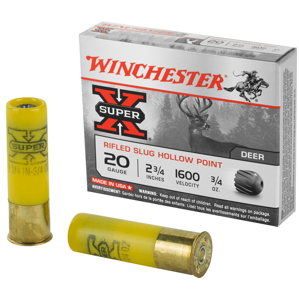 Fast Loading Slugs Winchester X20RSM5 Super X Slugs 20 Gauge 2-3/4 3/4oz #Rifled Slug 1600 ...
