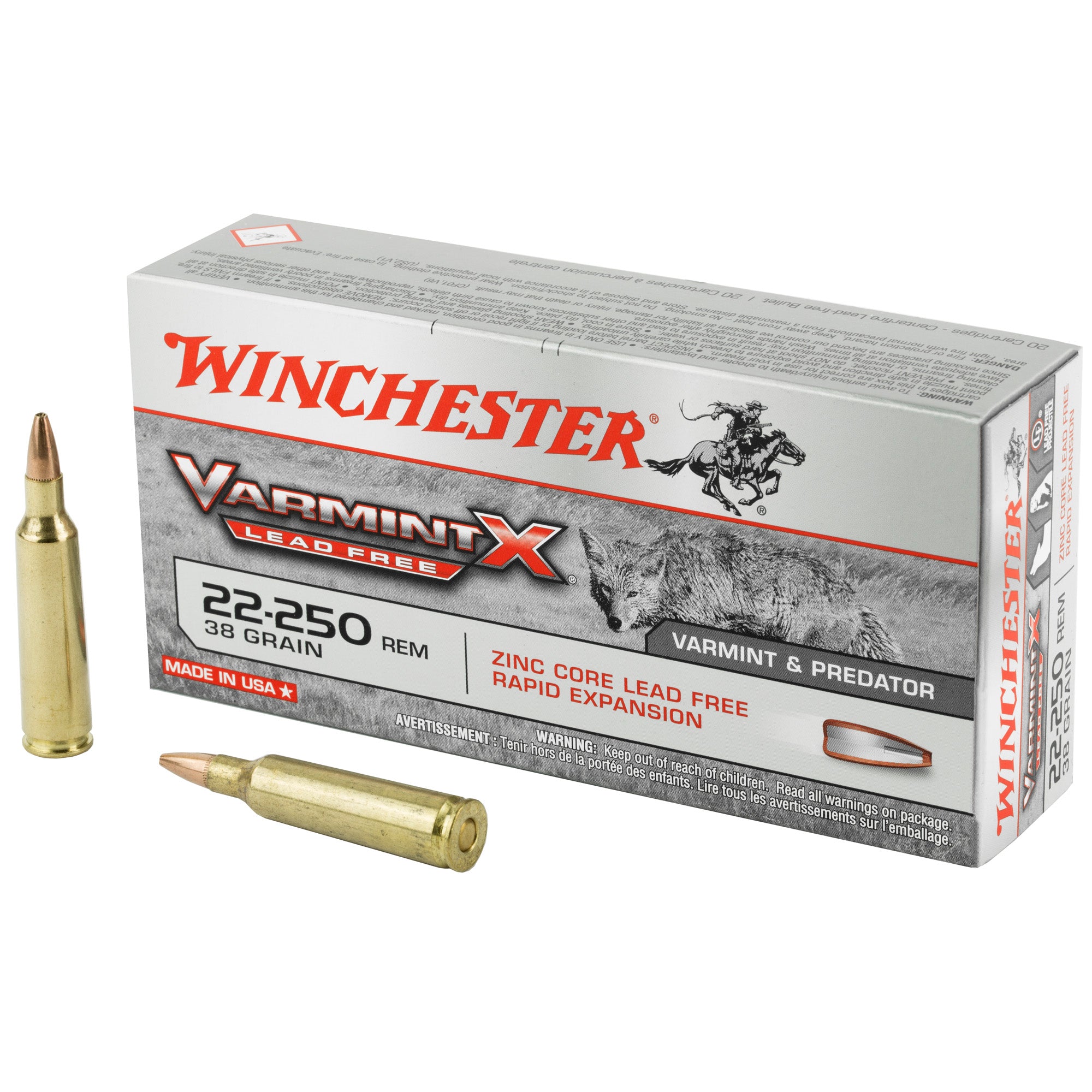 Winchester Varmint X Lead Free .22-250 Remington 38 gr CSHP ammo