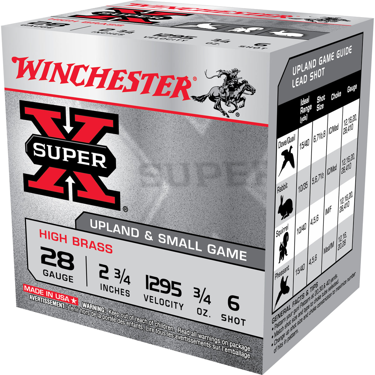 Winchester WNX286 Super X Heavy Game Load 28 Gauge 2.75" 3/4oz 6 Shot 1295 fps
