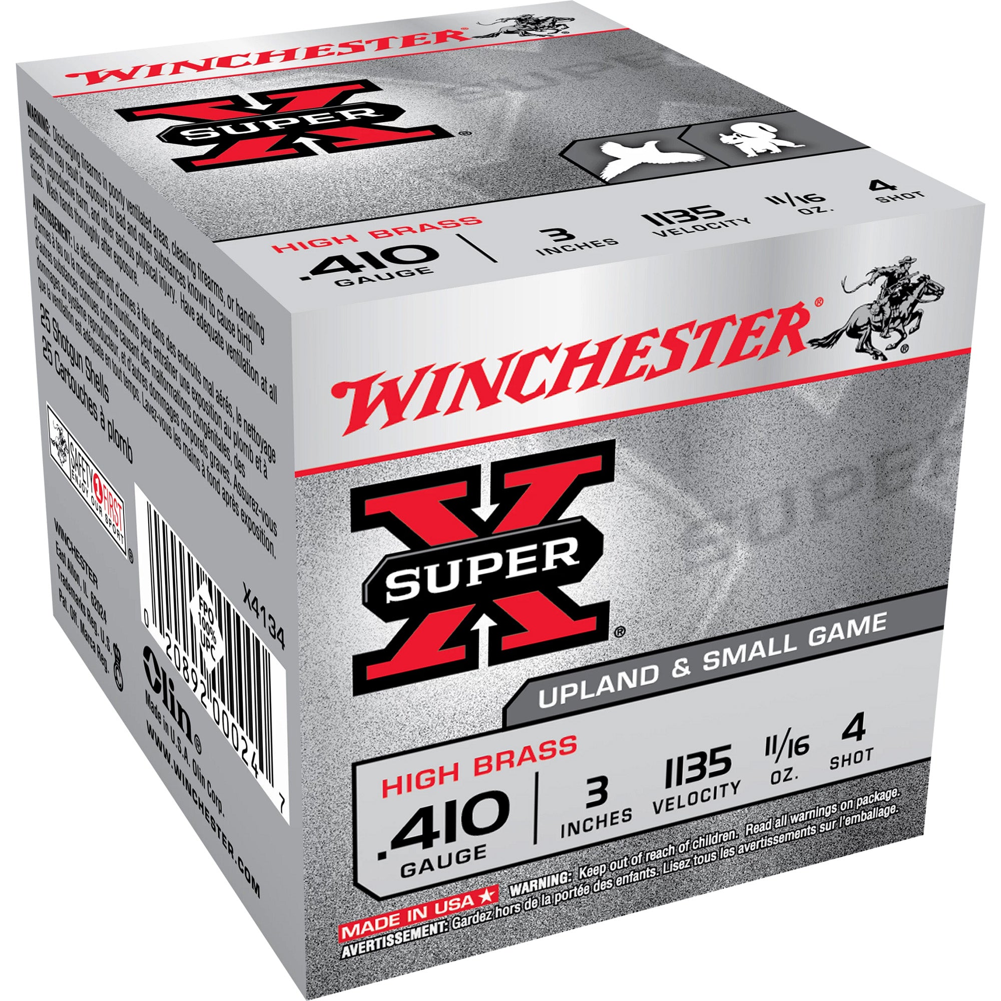 Winchester Super-X Upland HIGH BRASS Heavy Game Load .410 Bore 3 in / 3 in #4 11/16 oz