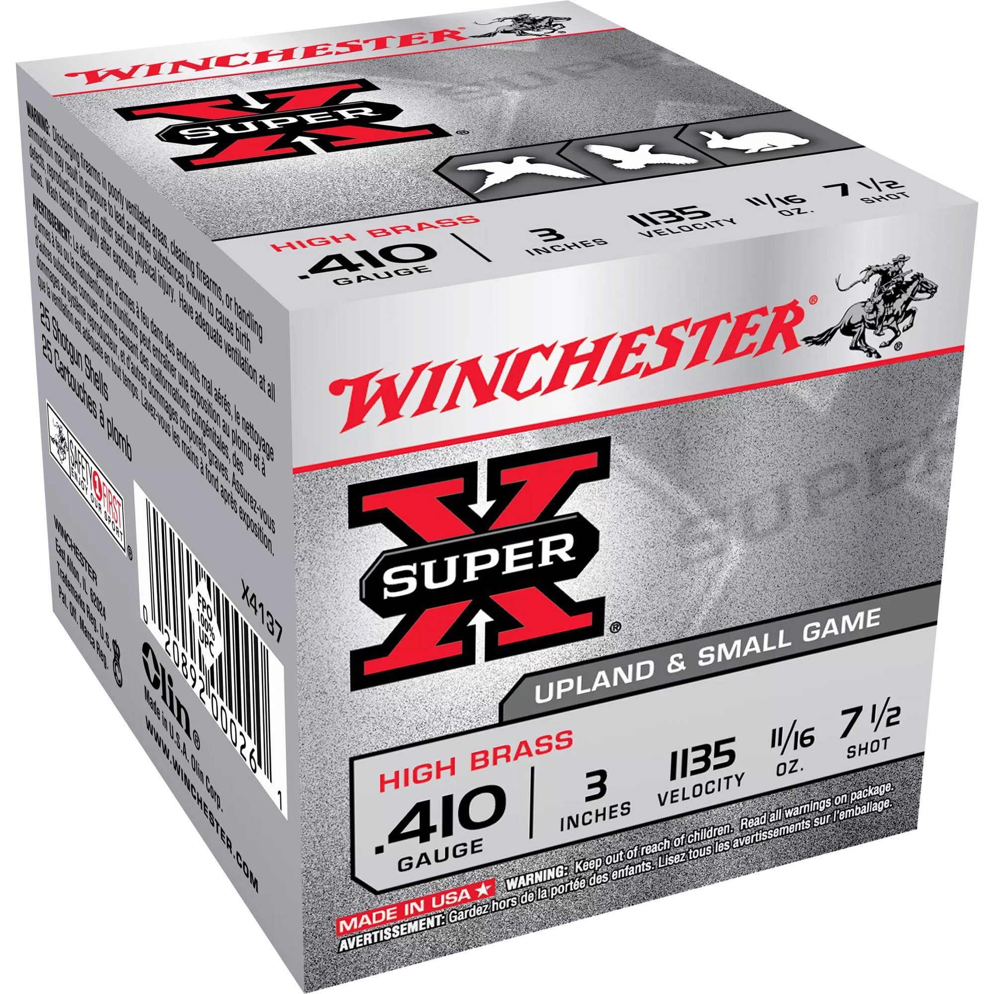 Winchester Super-X Upland HIGH BRASS Heavy Game Load .410 Bore 3 in / 3 in #7.5 11/16 oz