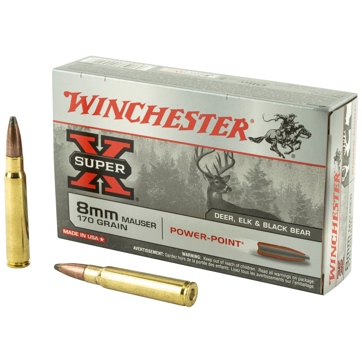 Winchester Super-X Power-Point 8mm Mauser 170 gr JSP ammo