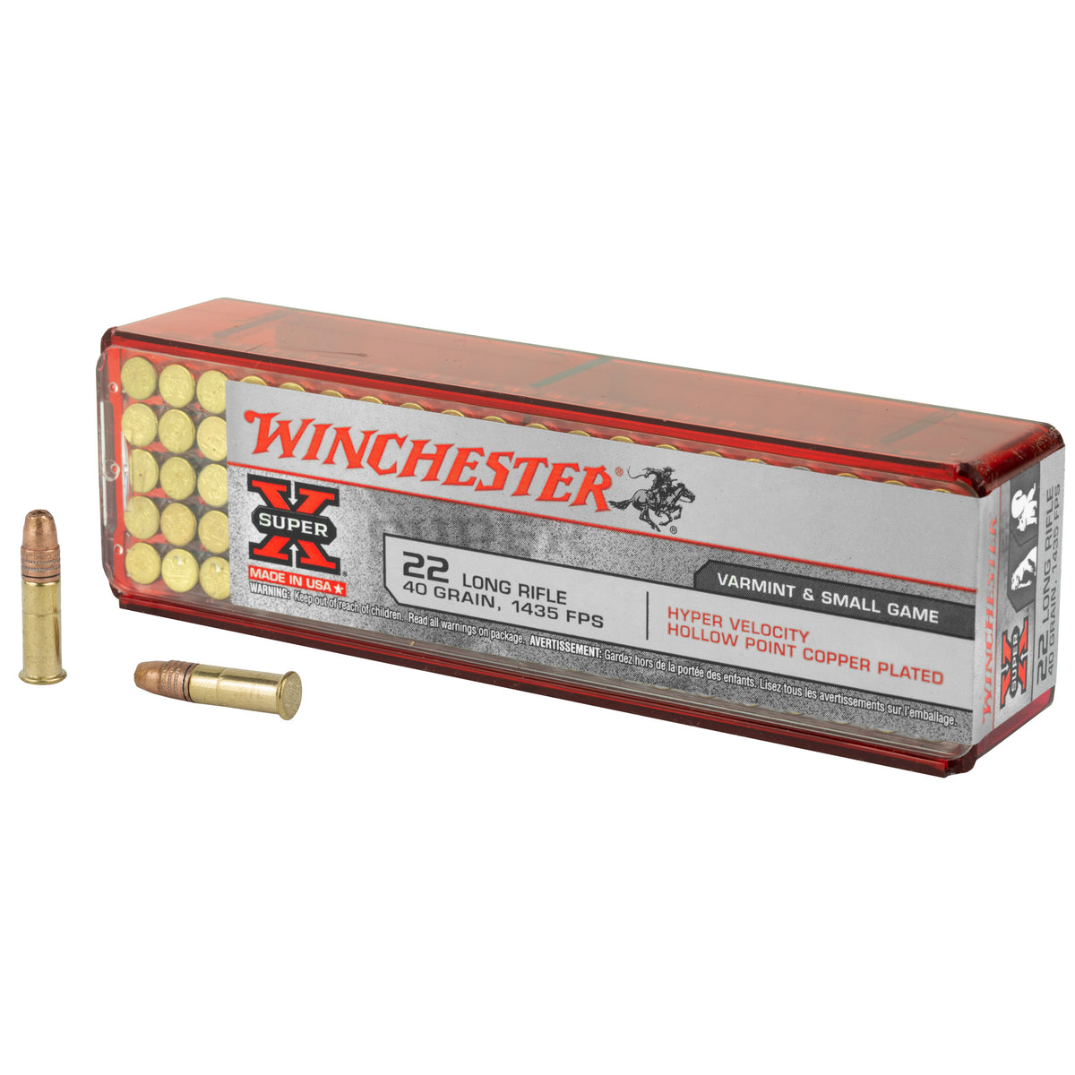 Winchester XHV22LR Hyper Velocity Super X Hyper Velocity Hollow Point Copper Plated  40 Grain .22 Long Rifle