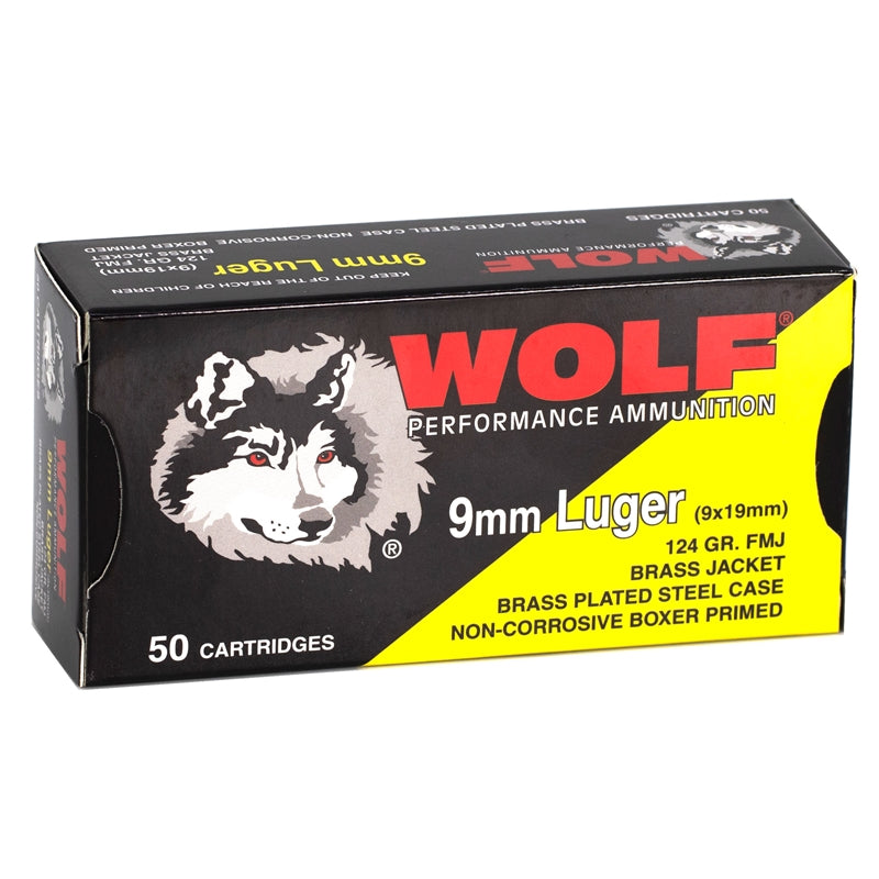Wolf Performance 9mm Luger Ammo 124 Grain Brass Plated Full Metal Jacket(FMJ)