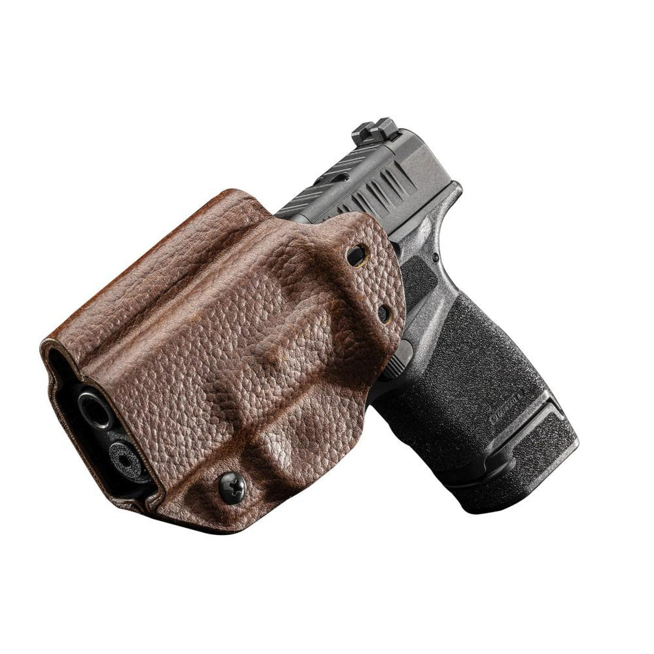 Mission First Tactical Leather Hybrid IWB/OWB Holster Springfield HellCat Brown Ambi