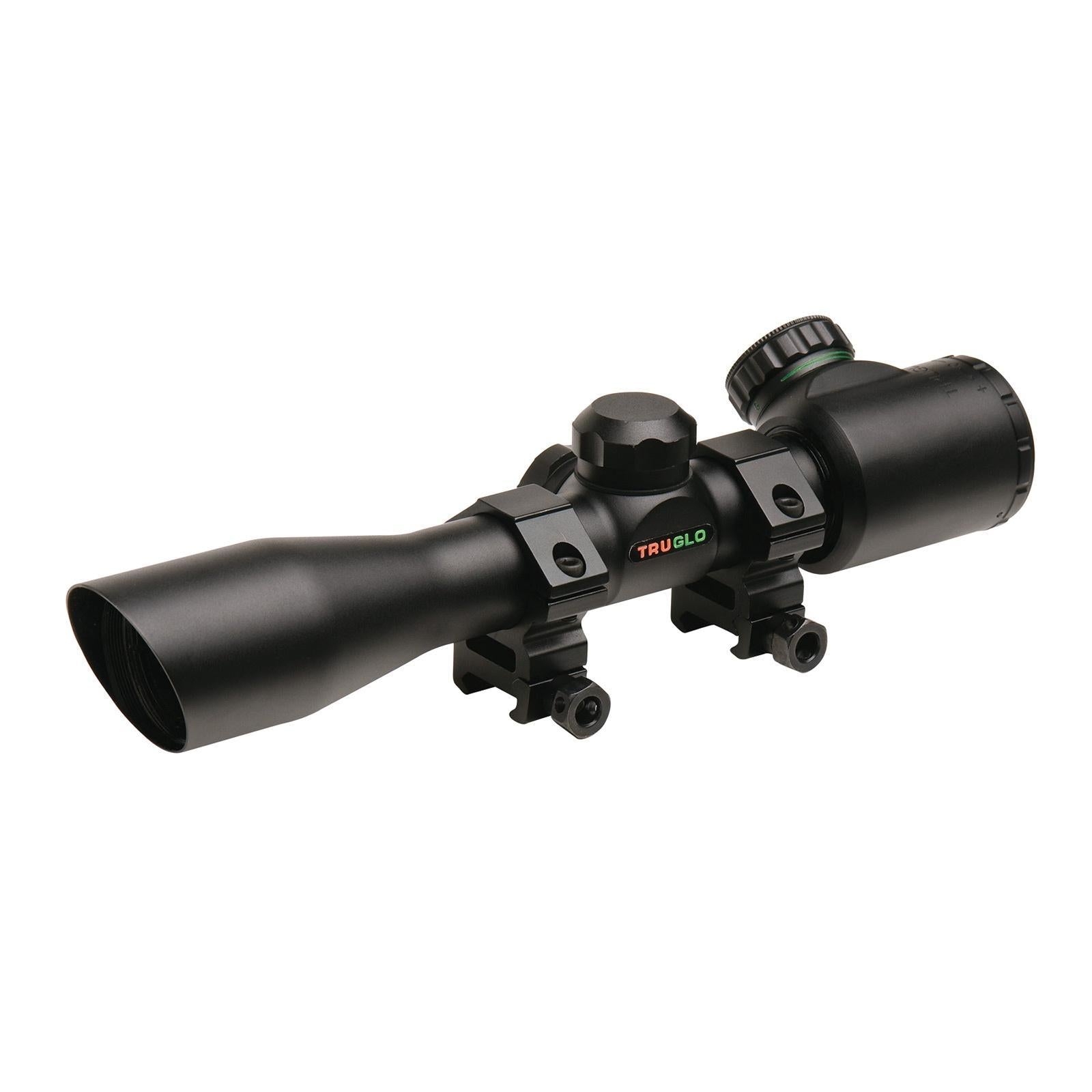 Truglo 4x32mm Crossbow Scope with Weaver Style Rings Illuminated Dual Color Reticle Matte Black
