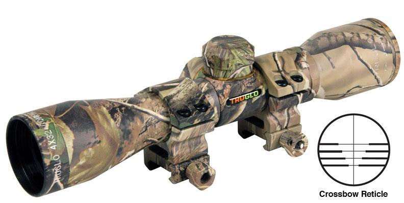 Truglo 4x32mm Compact Crossbow Scope Crossbow Reticle with Weaver Rings Camo