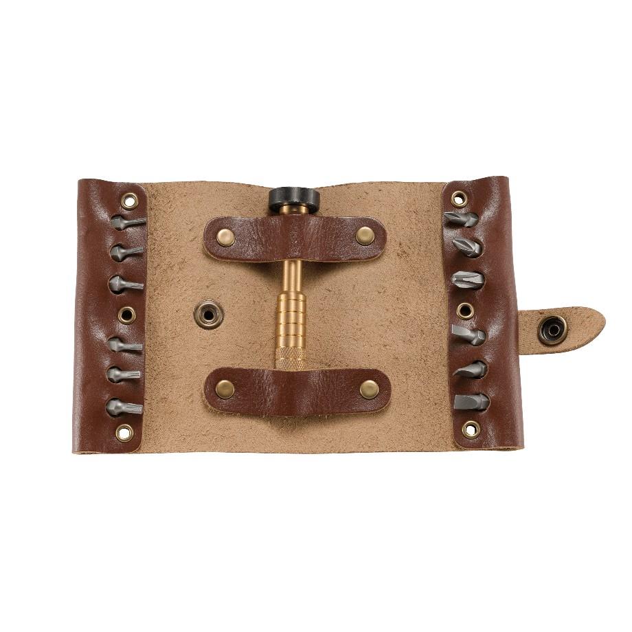 CRKT Hex Bit Driver Leather Tool Roll with 13-Bit Capacity