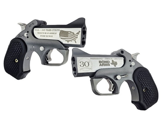 Bond Arms BA30THXL-45LC/410 30th Anniversary XL 45 Colt (Long Colt)/410 Gauge 2 Shot 3" Engraved Matte Stainless Steel Barrel & Rough Matte Stainless Steel Frame, Black Extended B6 Resin Grips