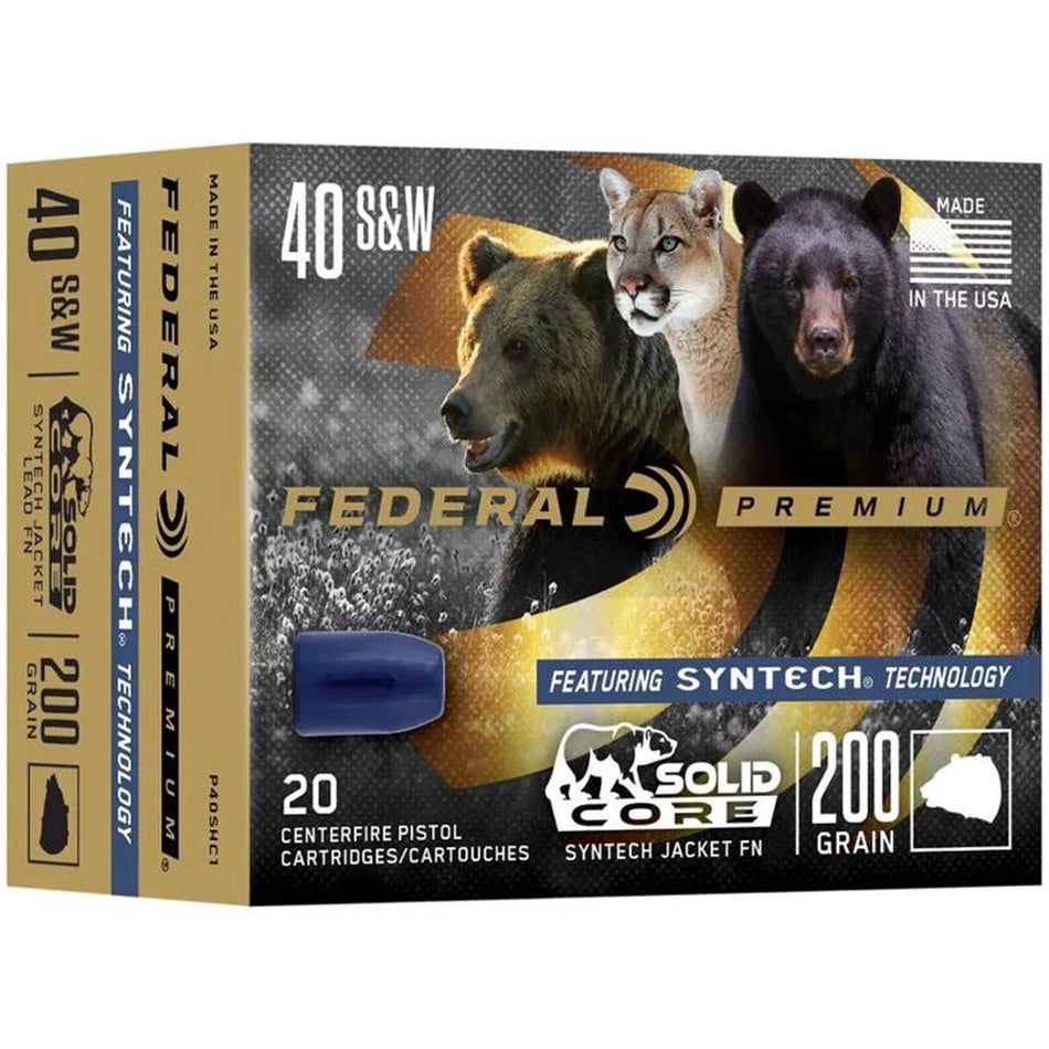 Federal P40SHC1 Premium Solid Core Synthetic Flat Nose 165 Grain .40 S&W 1000 FPS