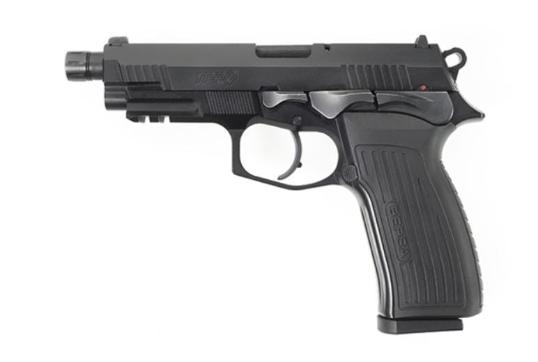Bersa TPR9MX TPRX Full Size Frame 9mm Luger 17+1, 4.25" Black Steel Threaded Barrel, Matte Black Serrated Steel Slide & Aluminum Frame w/Picatinny Rail, Ambidextrous