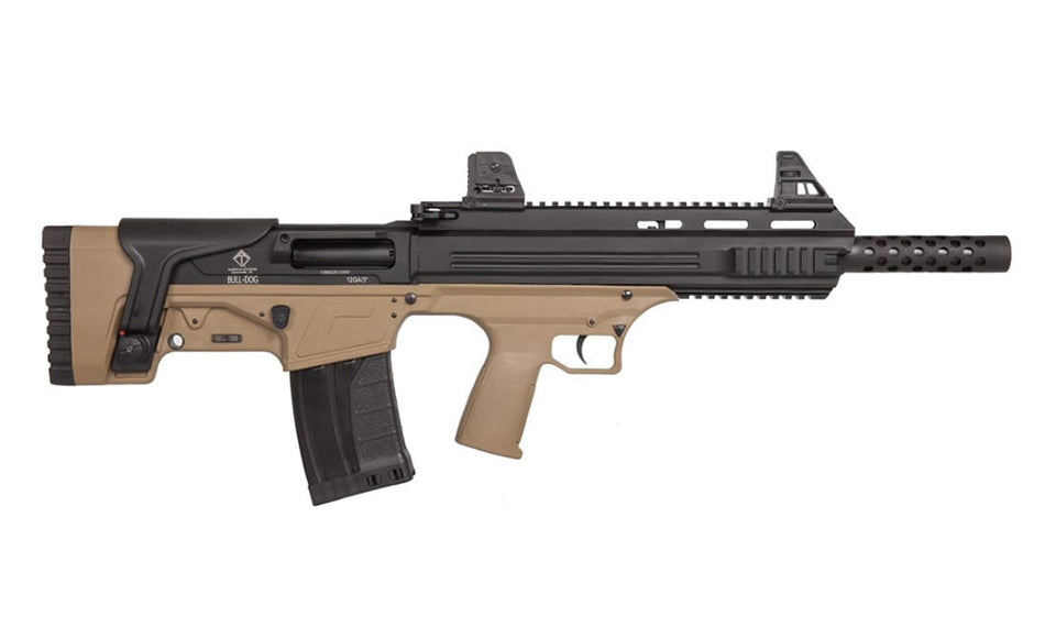 ATI ATIG20BDT Bulldog 20 Gauge Semi-Auto 3" 5+1 18.50" Black Steel Barrel, Matte Black Aluminum Receiver, Picatinny Mount, Tan Fixed Bullpup Stock