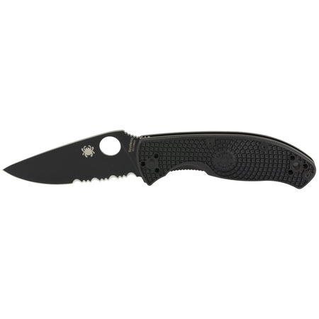 Spyderco C122PSBBK Tenacious Lightweight 3.39" Folding Knife Part Serrated Black Oxide 8Cr13MoV Blade Black FRN Handle Pocket Clip