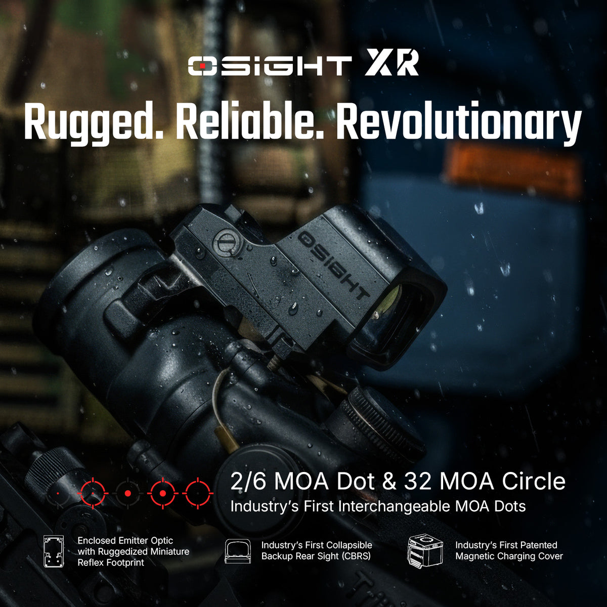 Osight XR Enclosed Red Dot with 2/6+32 MOA Multi-Reticle System and Magnetic Charging Cover