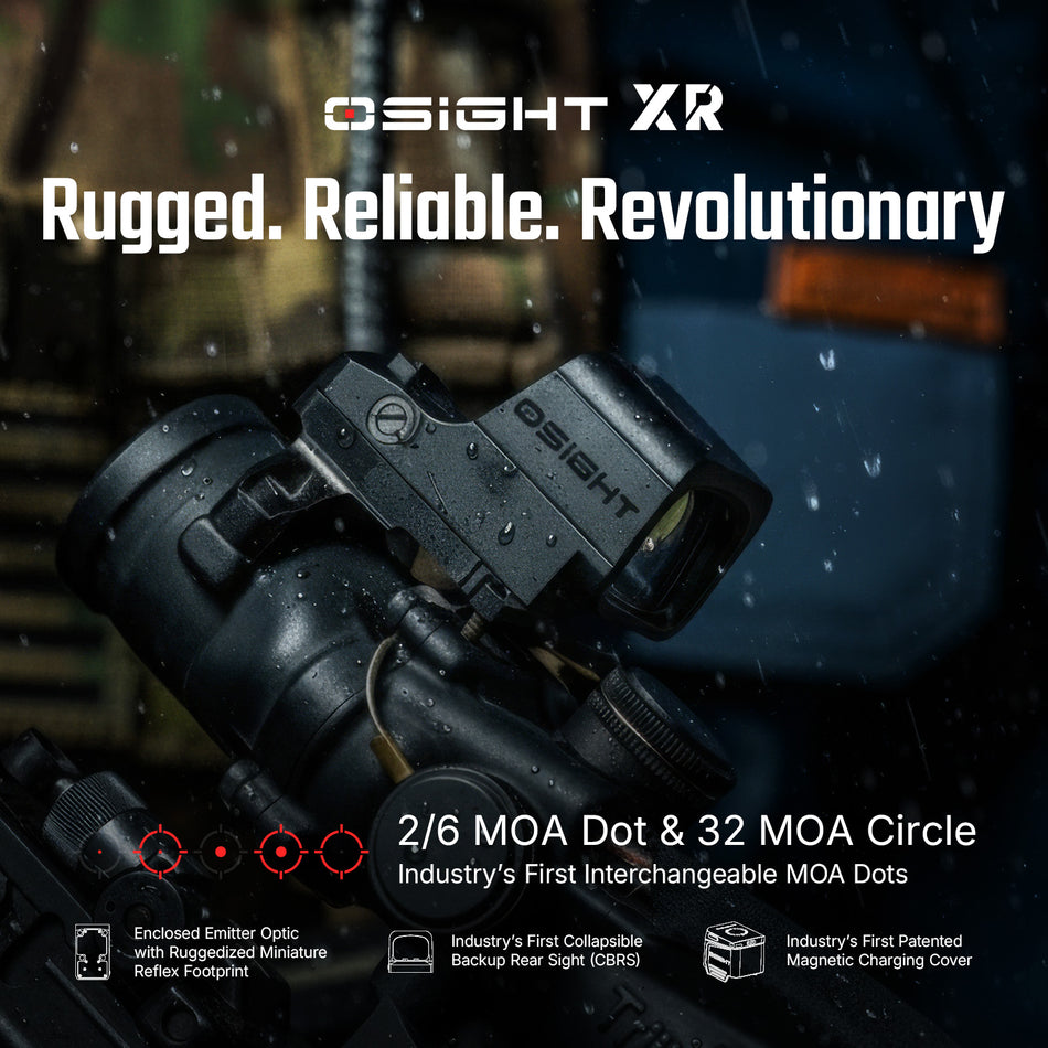 Osight XR Enclosed Red Dot with 2/6+32 MOA Multi-Reticle System and Magnetic Charging Cover