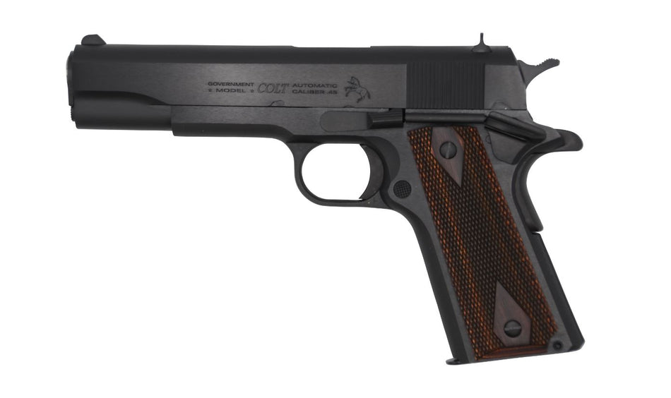 Colt Mfg O1911C 1911 Government 45 ACP 7+1, 5" Stainless National Match Barrel, Blued Serrated Steel Slide & Frame w/Beavertail Double Diamond Checkered Rosewood Grip