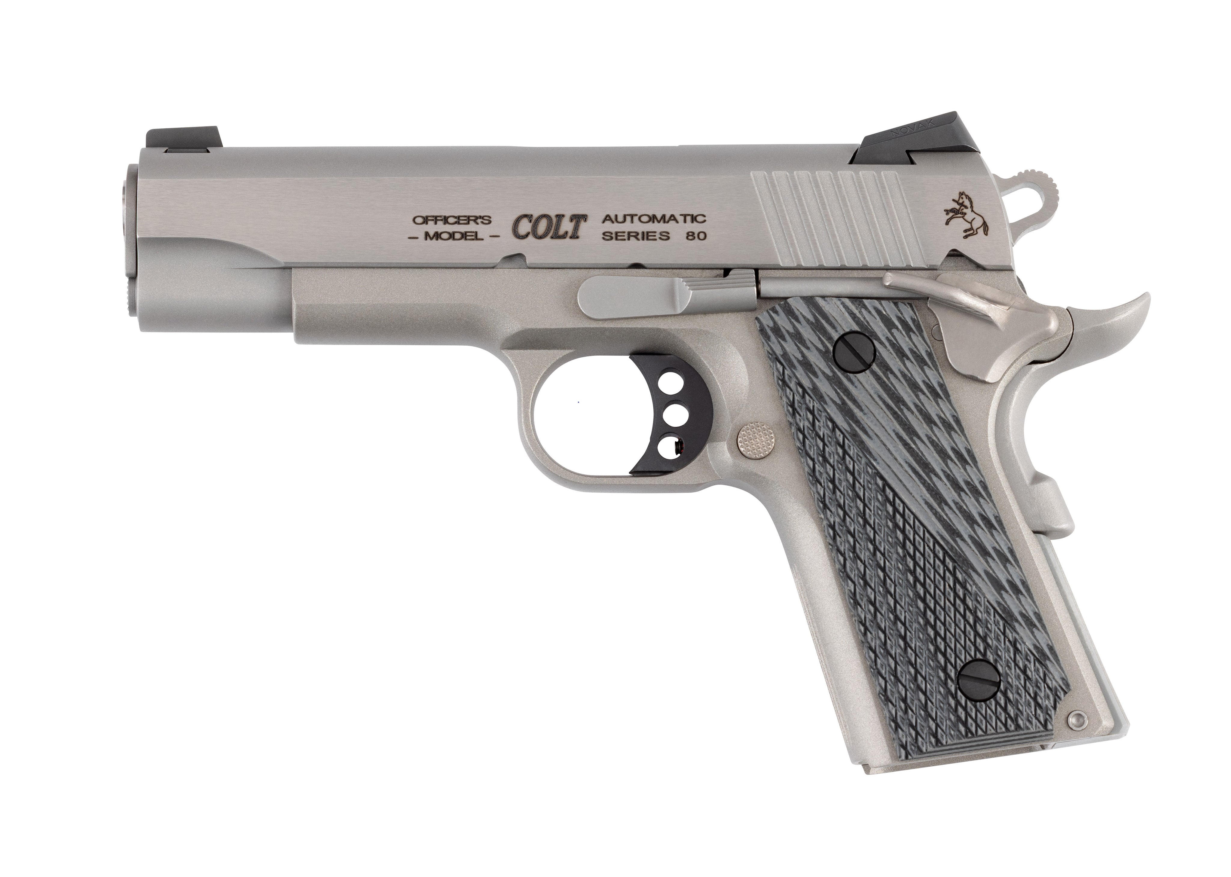 Colt Mfg O9840XE Officer Lightweight 45 ACP 7+1 4.25" Stainless Steel Barrel, Stainless Cerakote Stainless Steel Serrated Slide, Stainless Cerakote Aluminum Frame w/Beavertail, Black/Gray G10 Grip
