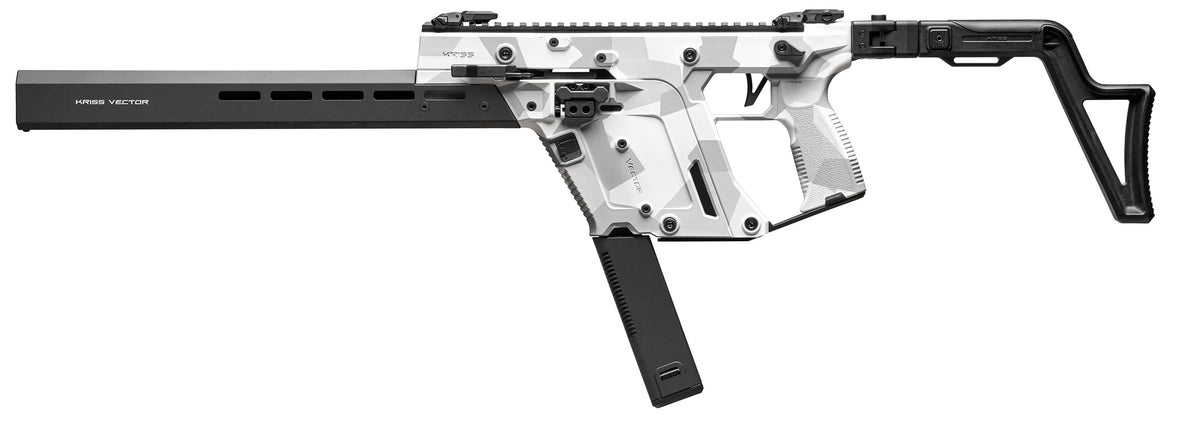 Kriss USA KV103CAD00 Vector CRB Gen3 10mm Auto 33+1 16" Black Nitride Threaded Barrel, Arctic Delta Cerakote Receiver w/Picatinny Rail, M-LOK Handguard, Adjustable Folding Black Stock, White Polymer G