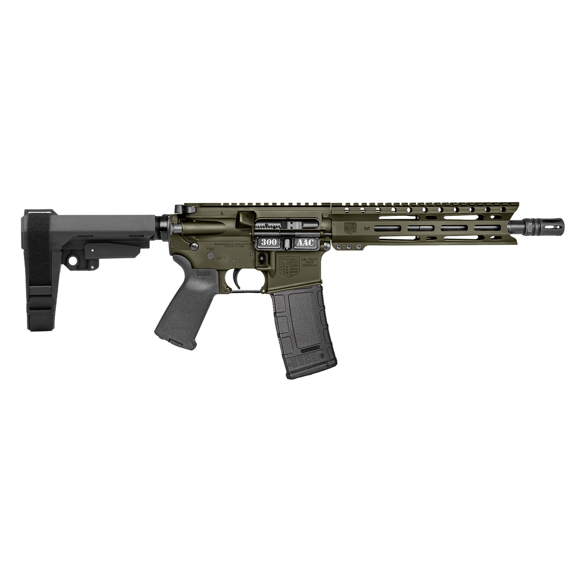 Diamondback DB1916B101 DB15 300 AAC 30+1 10" OD Green Cerakote Heavy Barrel 9" M-LOK Handguard 7075-T6 Aluminum SBA3 Brace Magpul MOE Grip