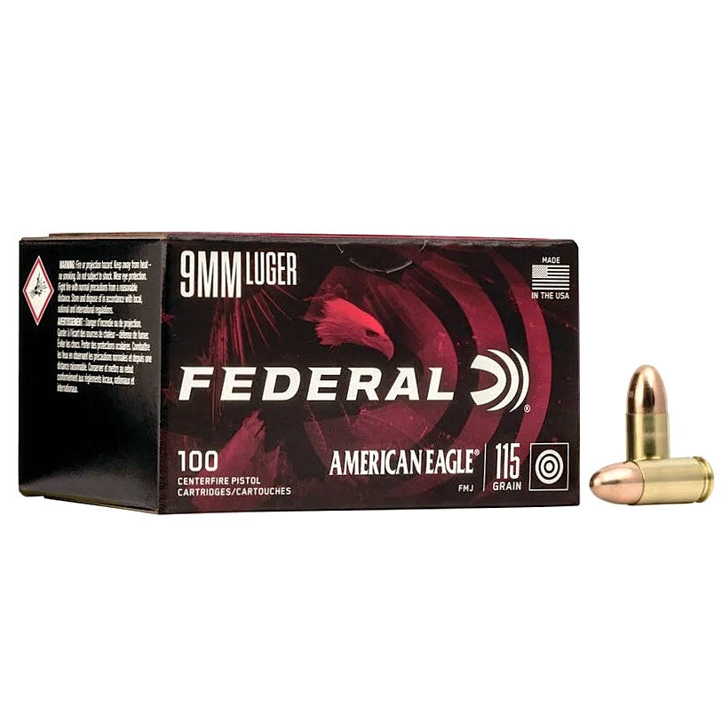American Eagle AE9DP100 Full Metal Jacket FMJ 115 Grain 9mm Luger/Parabellum 1180 FPS