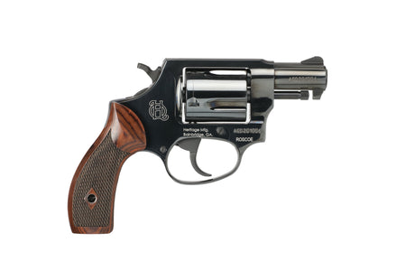Heritage Mfg HR38B2W Roscoe Small Frame 38 Special +P 5rd 2" Black Polished Alloy Steel Barrel & Cylinder, Black Polished Carbon Steel Frame, Wood Grip, Transfer Bar Safety