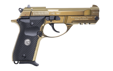 Girsan 390870 MC 14T Solution Compact Frame 380 ACP 13+1 4.50" Gold Plated PVD Steel Tip-Up Barrel, Gold Plated Serrated Steel Slide, Gold Plated Aluminum Frame w/Picatinny Rail, Black Polymer Grip