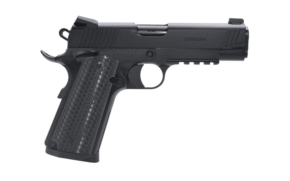 Girsan 392070 MC1911 C Untouchable Compact Frame 45 ACP 8+1 4.40" Black Steel Barrel, Black Serrated Steel Slide & Frame w/Beavertail & Picatinny Rail, Black Polymer Grip