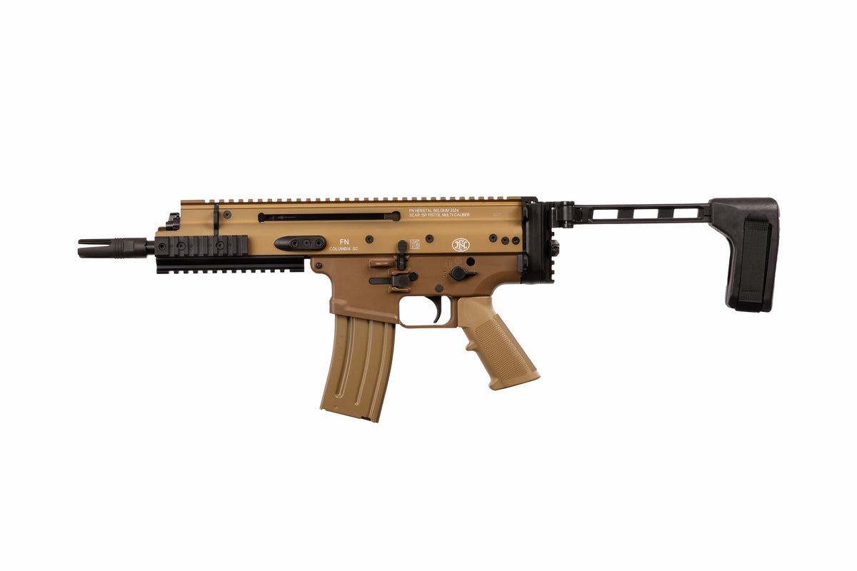 FN 38101883 SCAR 15P 5.56x45mm 30+1 7.50" Black Steel Barrel, Flat Dark Earth Anodized Picatinny Rail Aluminum Receiver, SB Tactical Brace, Ambidextrous