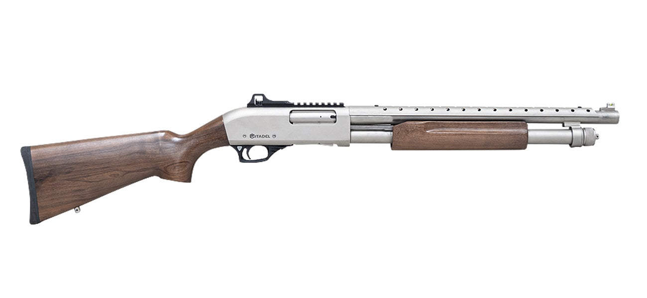 Citadel FRMN2020NKL Mariner Full Size 20 Gauge Pump 3" 4+1 18.50" Nickel Finished Heat Shield Barrel, Nickel Finished Aluminum Receiver w/Picatinny Rail, Black Fixed Walnut Stock