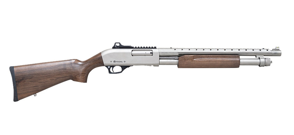 Citadel FRMN2020NKL Mariner Full Size 20 Gauge Pump 3" 4+1 18.50" Nickel Finished Heat Shield Barrel, Nickel Finished Aluminum Receiver w/Picatinny Rail, Black Fixed Walnut Stock