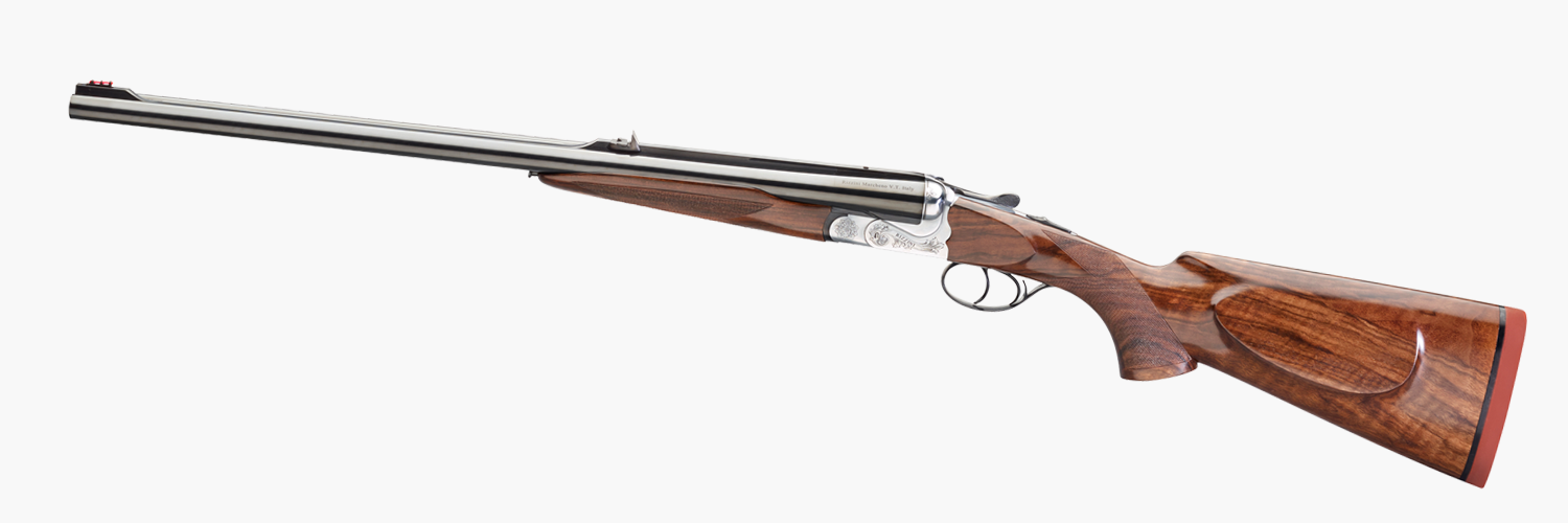 Rizzini USA 7001416 Rhino Express Full Size 416 Rigby 2rd 23" Gloss Blued Steel Barrel, Coin Anodized Silver Engraved Steel Receiver, Oiled Turkish Walnut Fixed w/Pistol Grip Wood Stock, Ambidextrous