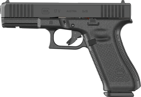 Glock PV1750201 G17 V Standard Frame 9mm Luger 10+1 4.49" Black GMB Barrel, Black nDLC Steel Serrated Slide, Black Polymer Frame w/Accessory Rail, Textured Polymer Grip, Ambidextrous