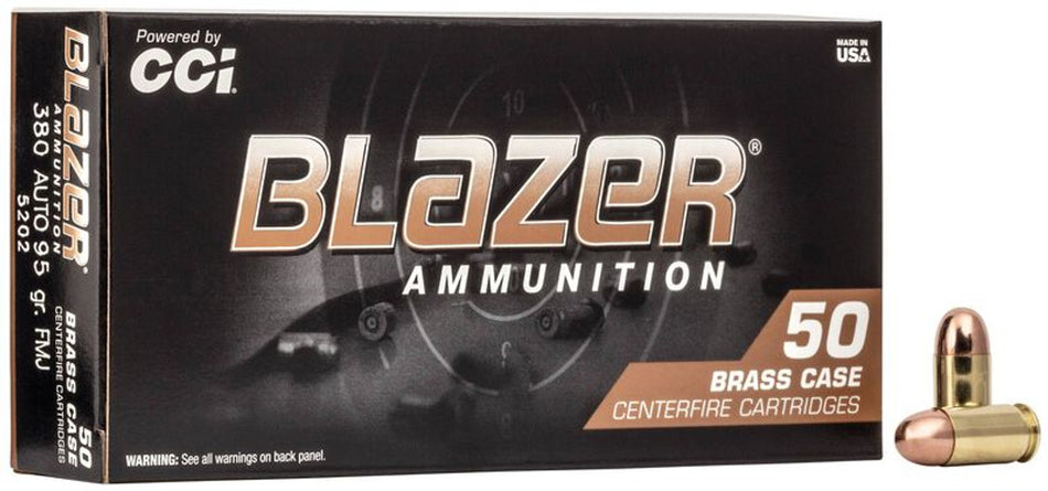 CCI 5202 Blazer Brass 380 ACP 95 gr Full Metal Jacket (FMJ)