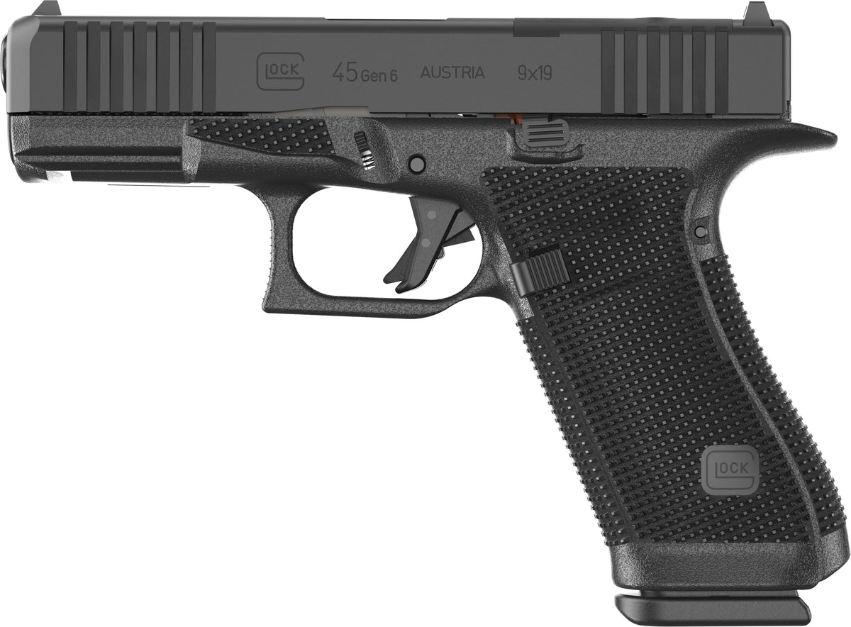 Glock P64550201 G45 Gen6 Crossover Frame 9mm Luger 10+1 4.02" Black GMB Barrel, Black nDLC Steel Optic Ready/Serrated Slide, Black Polymer Frame w/Accessory Rail, Interchangeable Backstrap Grip