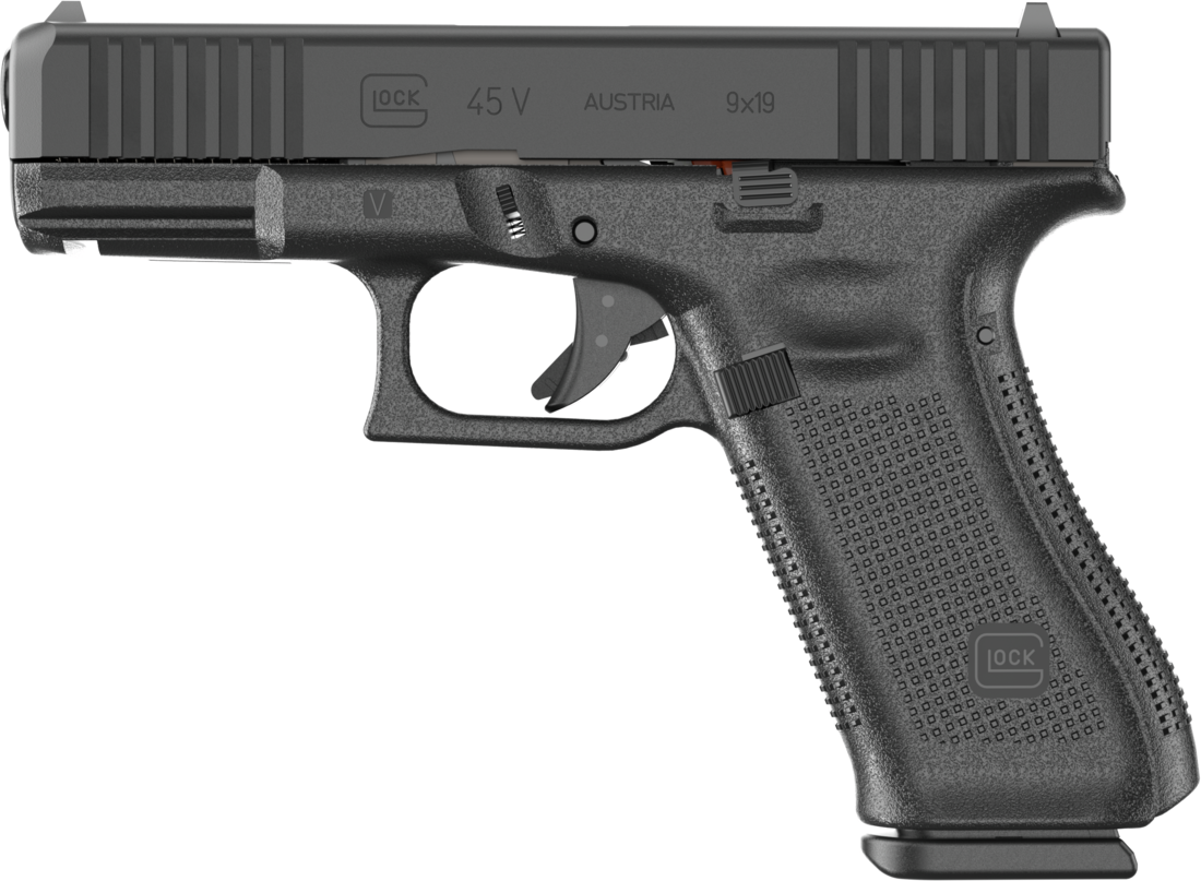 Glock PV4550203 G45 V Crossover 9mm Luger 17+1 4.02" Black GMB Barrel, Black nDLC Steel Serrated Slide, Black Polymer Frame w/Accessory Rail, Textured polymer Grip, Ambidextrous